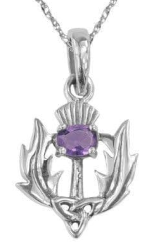 Scottish Thistle Silver Pendant with Stone