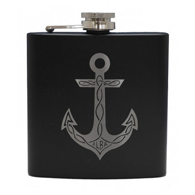 6oz Matt Black Hip Flask With Cups Gift Set (Scottish designs)