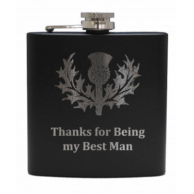 6oz Matt Black Hip Flask With Cups Gift Set (Scottish designs)