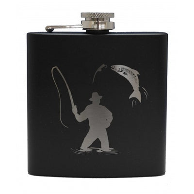 6oz Matt Black Hip Flask With Cups Gift Set (Scottish designs)