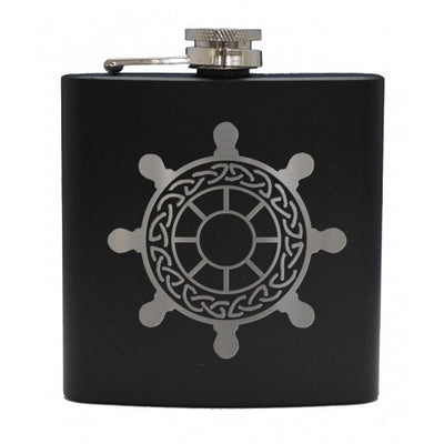 6oz Matt Black Hip Flask With Cups Gift Set (Scottish designs)
