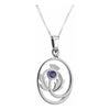Scottish Thistle Silver Oval Pendant with Stone