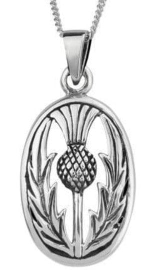 Scottish Thistle Silver Oval Pendant