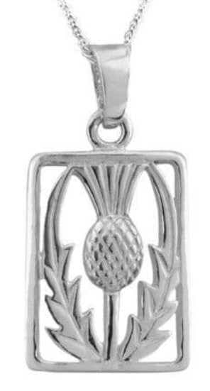 Scottish Thistle Silver Rectangle Pendant