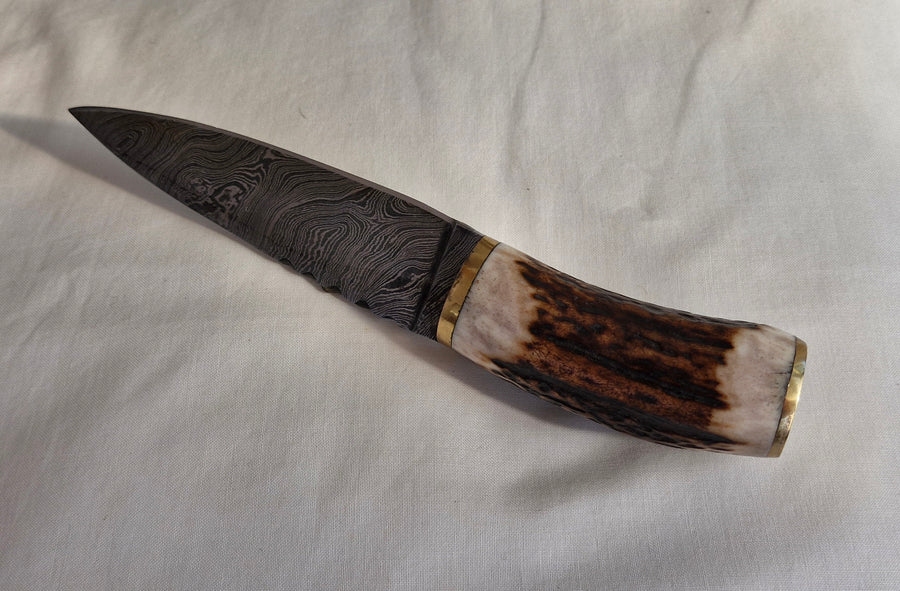 Antler Table Knife, Damascus Blade