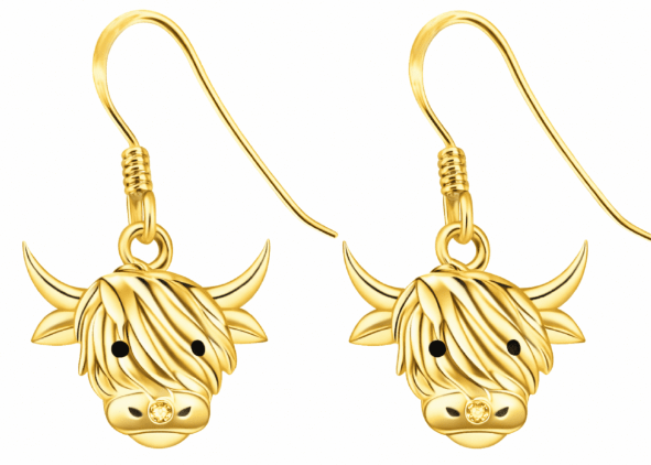 Highland Cow Gold Drop Earrings
