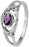 Scottish Thistle Silver Ring, Amethyst-colour Stone 0614