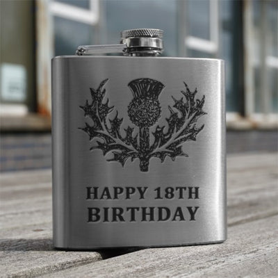 6oz Stainless Steel Hip Flask (Thistle + one of 4 standard messages)
