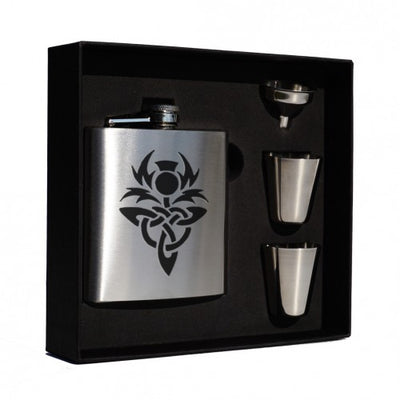 6oz Stainless Steel Hip Flask with Cups Gift Set (Clan Crest)