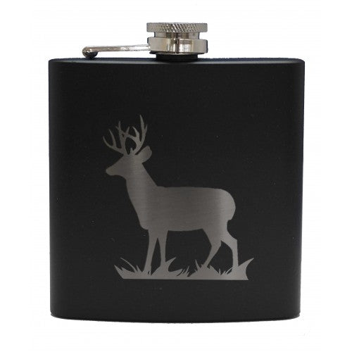 6oz Matt Black Hip Flask With Cups Gift Set (Scottish designs)